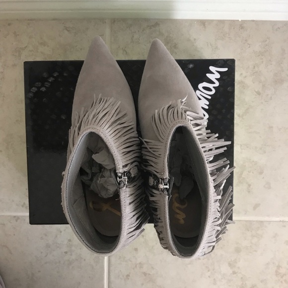 New Sam Edelman gray Kandice fringe suede booties 7 - Picture 6 of 8